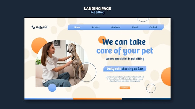 Free PSD pet sitting job landing page template