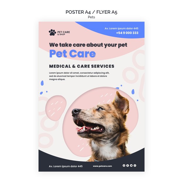 Pets care poster design template