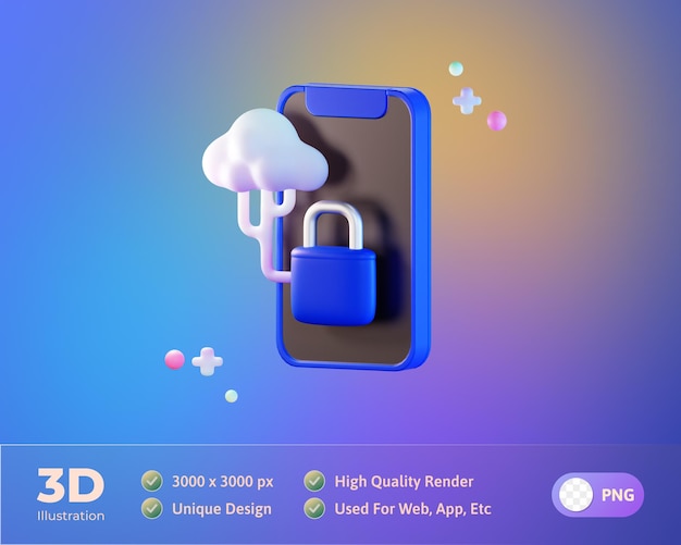 Free PSD phone security 3d illustration