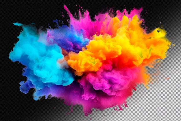 Photo of a colorful dust explosion isolated on transparent background