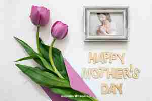 Free PSD photo frame and rose for mothers day