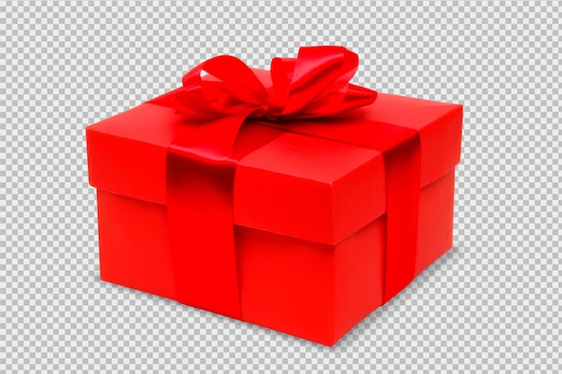 Free PSD photo of red gift box wrapped in red satin ribbon isolated on transparent background