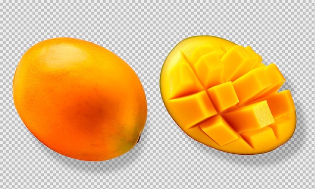 Free PSD photo of a whole and a halved mango isolated on a transparent background