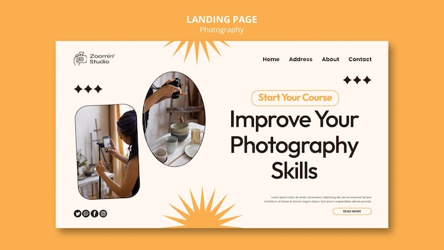 Free PSD photography lessons workshop landing page template