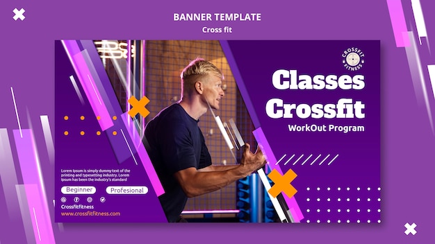 Free PSD physical exercise classes horizontal banner template with geometric shapes