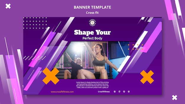 Free PSD physical exercise classes horizontal banner template with geometric shapes