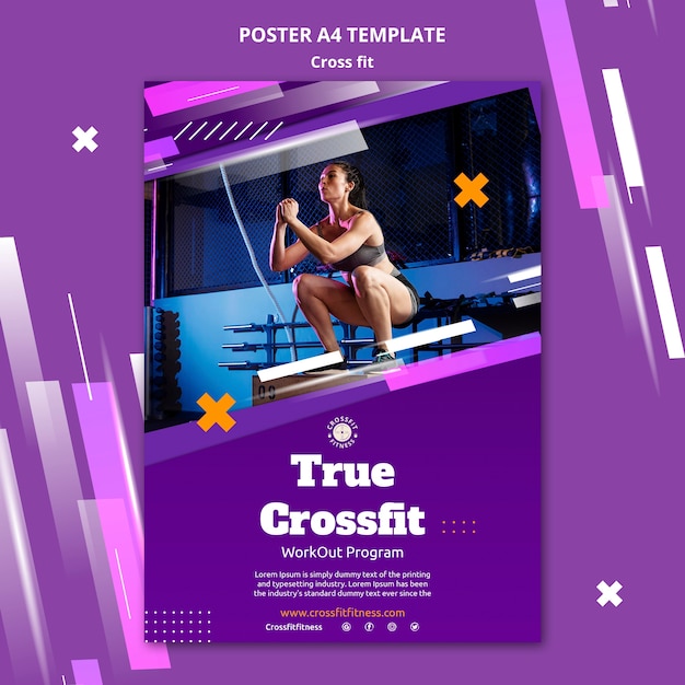 Free PSD physical exercise classes vertical poster template with geometric shapes