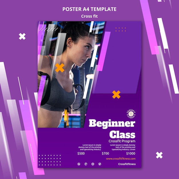 Free PSD physical exercise classes vertical poster template with geometric shapes