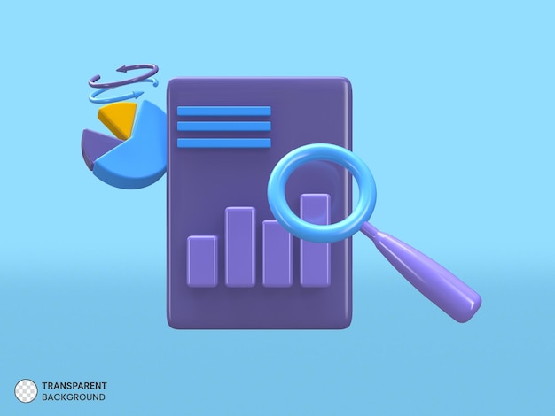 Free PSD pie chart growth report of financial graph icon isolated 3d render illustration