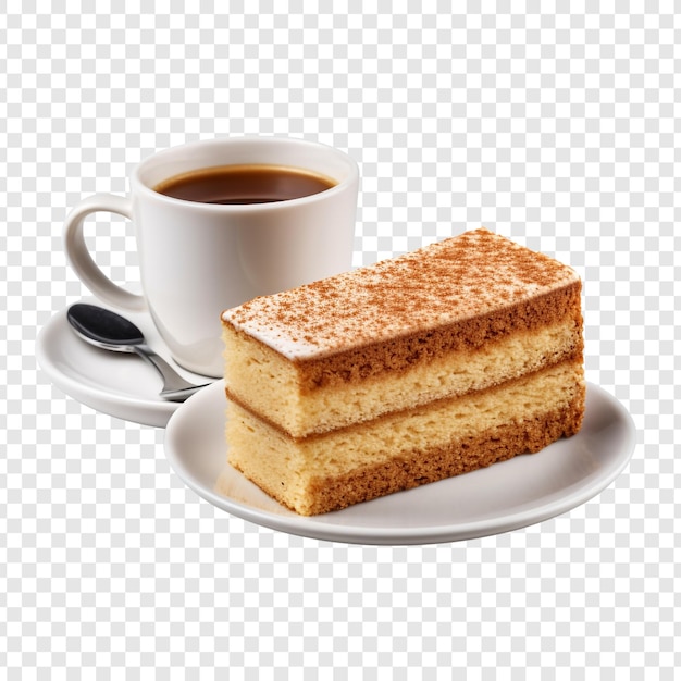 Free PSD a piece of sponge cake with cup of coffee isolated on transparent background