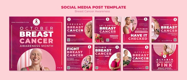 Pink breast cancer awareness instagram posts collection