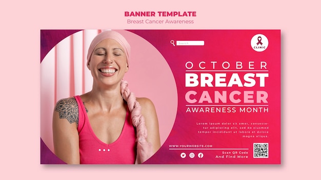 Free PSD pink breast cancer horizontal banner template