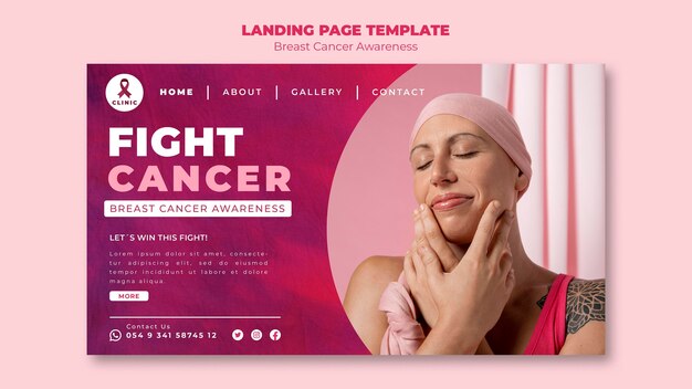 Pink breast cancer landing page template