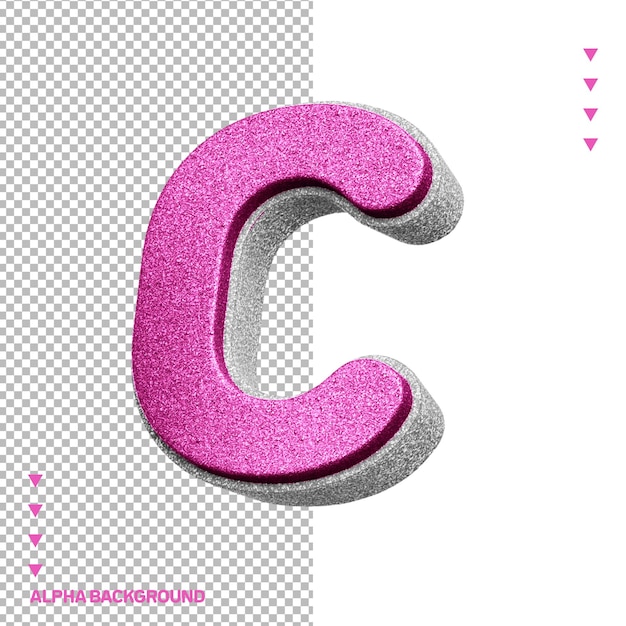 Free PSD pink glittery letter c on a checkered background