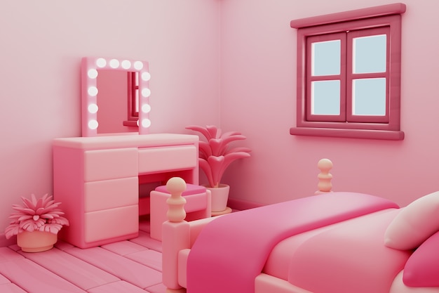 Free PSD pink room 3d rendering illustration