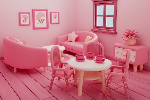 Free PSD pink room 3d rendering illustration