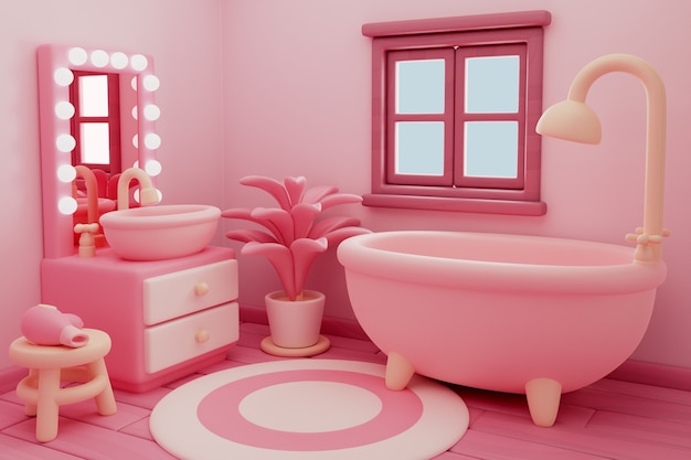 Free PSD pink room 3d rendering illustration