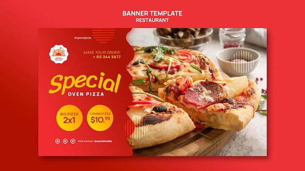 Pizza restaurant horizontal banner template