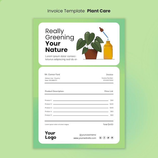 Free PSD plant care invoice template