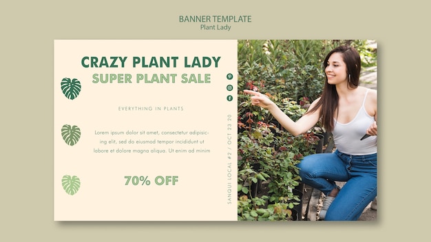 Free PSD plant lady banner template design