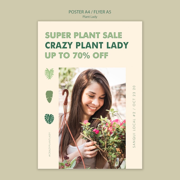 Free PSD plant lady concept flyer design