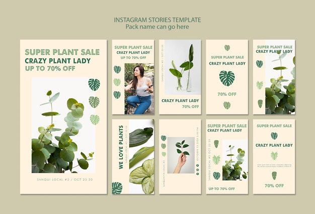 Free PSD plant lady concept instagram stories