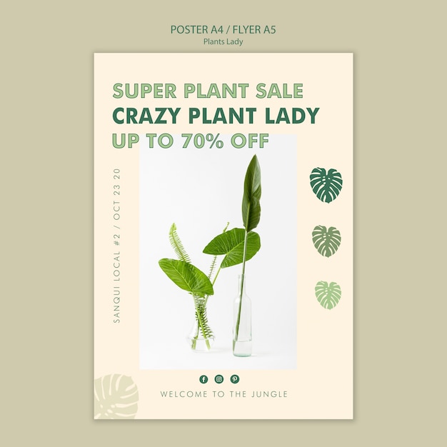 Free PSD plant lady concept poster design