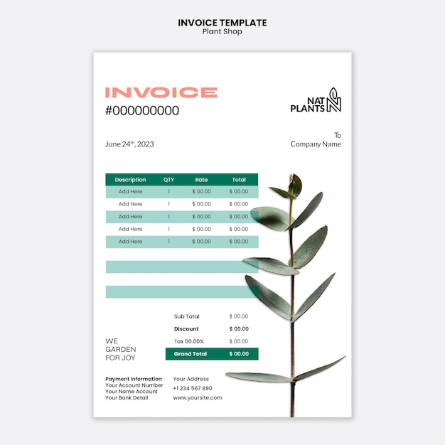 Free PSD plant shop invoice template