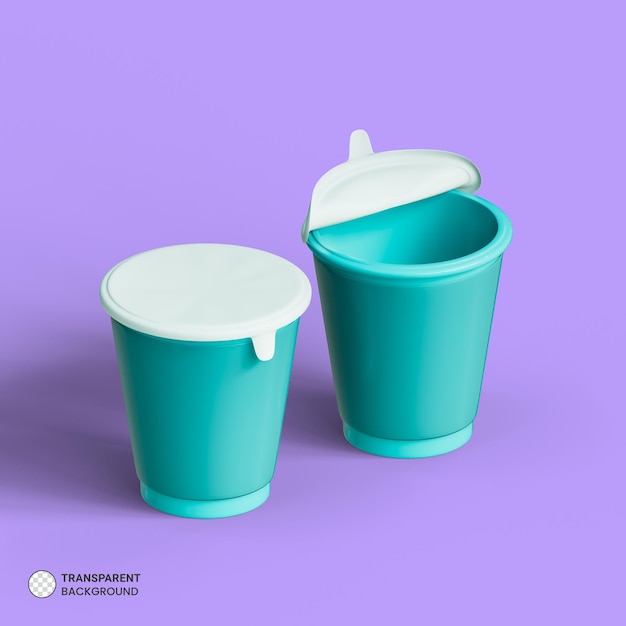 Plastic food container box and cup icon isolated 3d render illustration