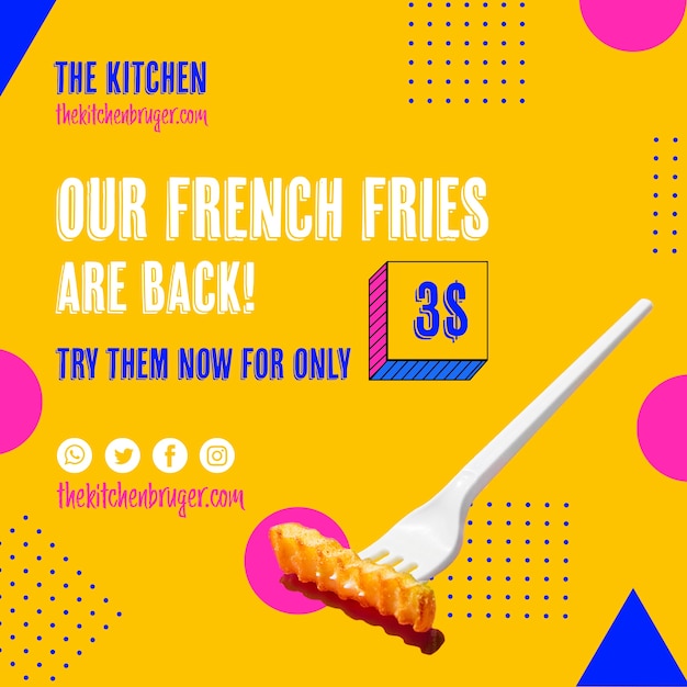 Free PSD plastic fork with french frie template