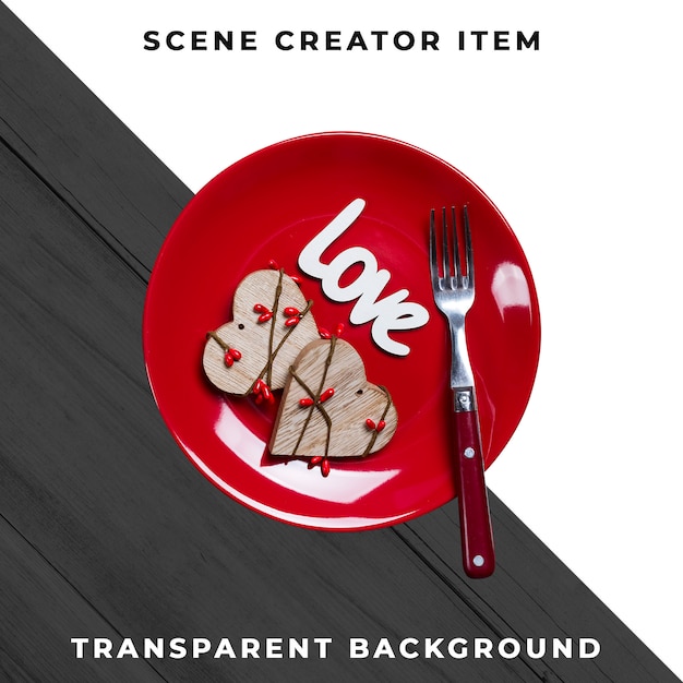 Free PSD plate and cutlery with text "love". isolated with clipping path.