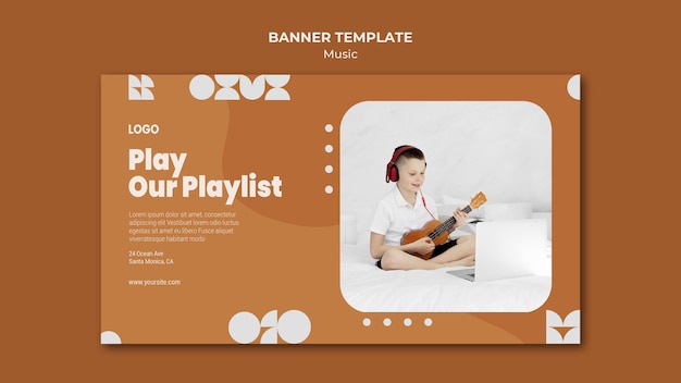 Free PSD play our playlist boy playing ukulele banner