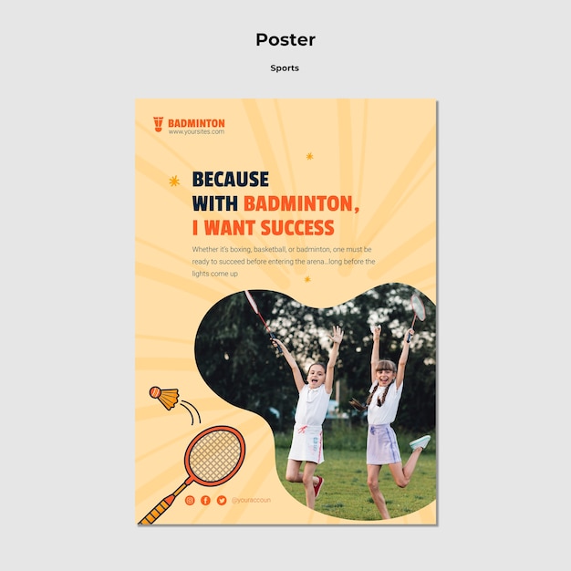 Playing badminton poster template