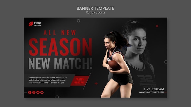 Free PSD playing rugby horizontal banner template