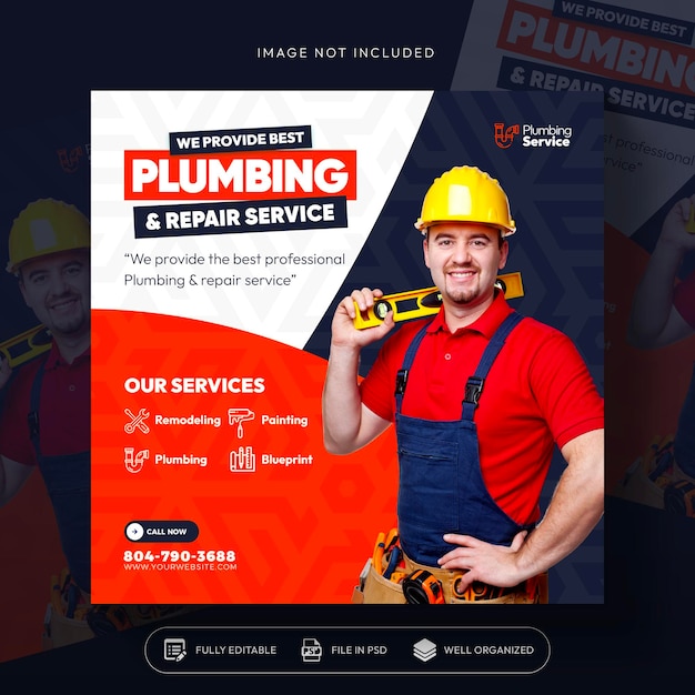 Free PSD plumbing service flyer social media post web banner template design