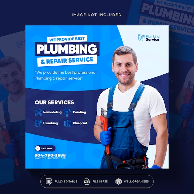 Free PSD plumbing service flyer social media post web banner template design