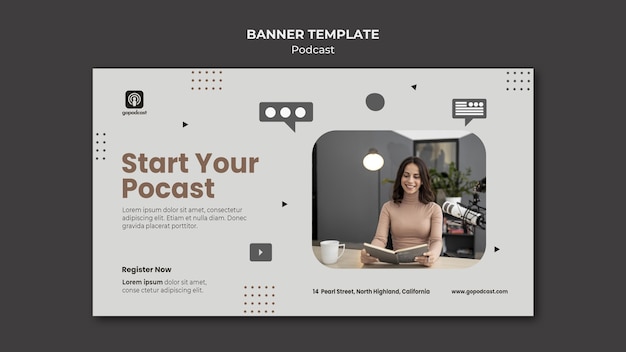 Free PSD podcast banner template with photo