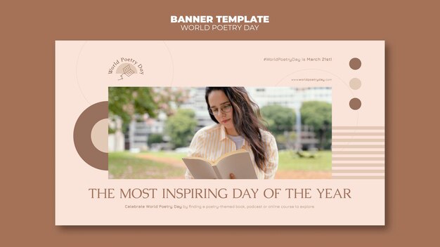 Poetry day banner template with photo