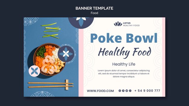 Poke bowl meal banner design template