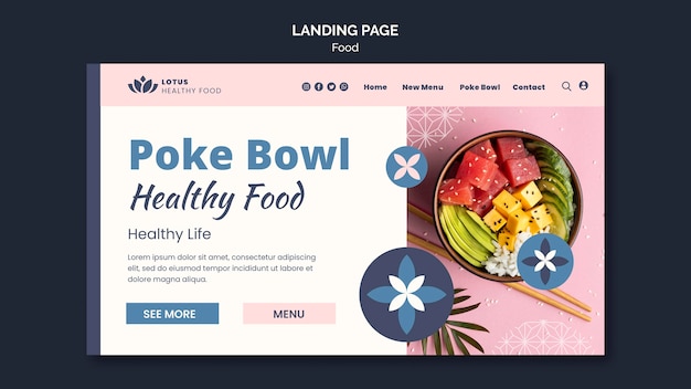 Free PSD poke bowl meal landing page design template