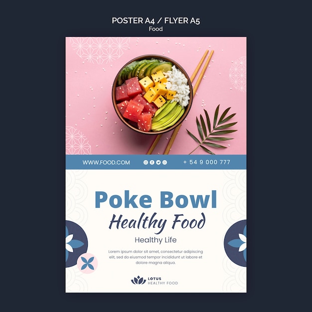 Poke bowl meal poster design template