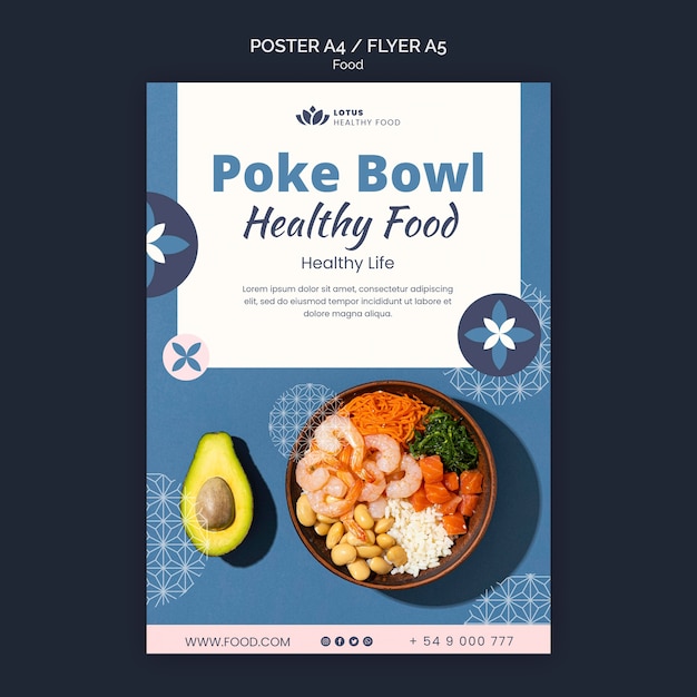 Poke bowl meal poster design template