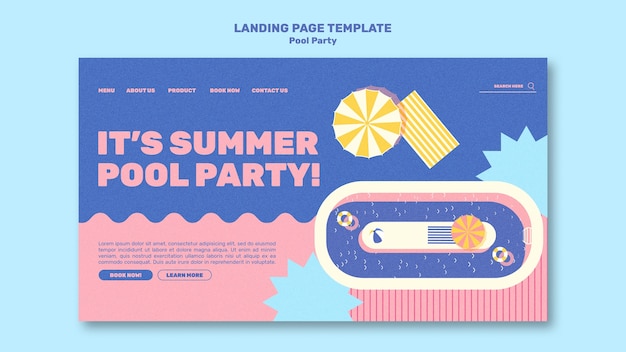 Free PSD pool party landing page design template