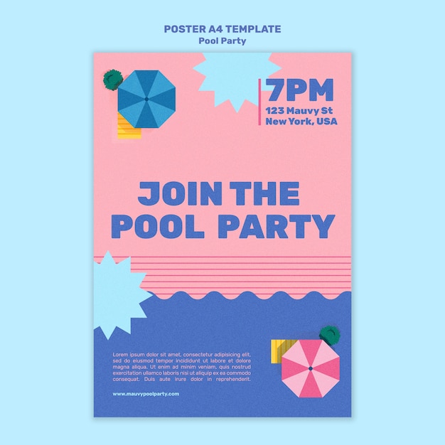 Free PSD pool party poster design template