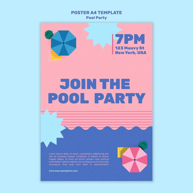 Pool party poster design template