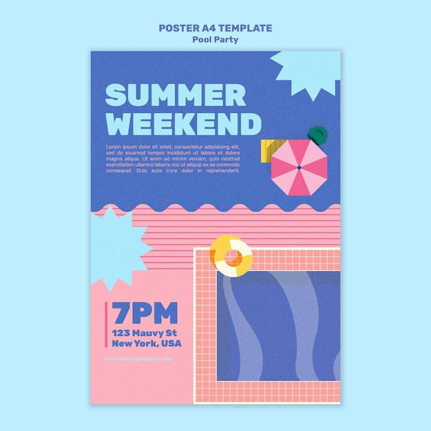 Pool party poster design template