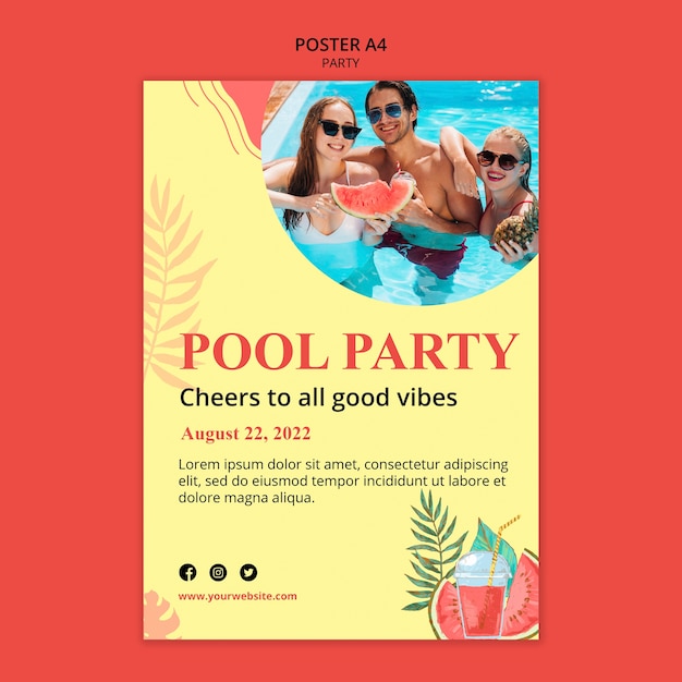 Free PSD pool party poster template design