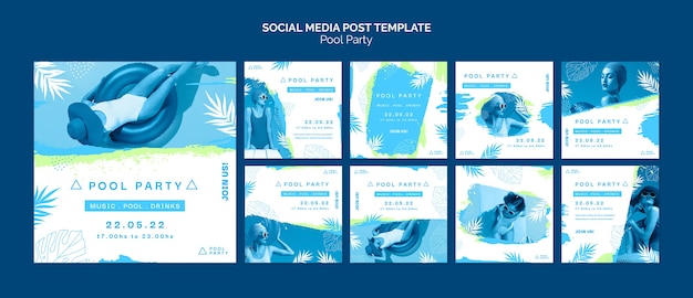 Pool party social media posts template