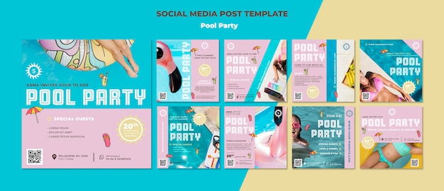 Pool party social media posts template