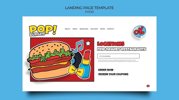 Free PSD pop art food landing page